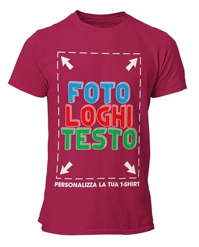 fashwork Maglietta Personalizzata Uomo Donna, T-Shirt Personalizzabile con Stampa Manica Corta in Cotone, Personalizza la Tua t-Shirt con Foto Scritta o Logo Bordeaux Taglia S