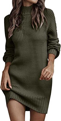 Generic Autunno inverno, a maniche lunghe, a collo alto, tinta unita, casual, maglione da donna, maglione per gravidanza, vestito a maglia (verde, L)