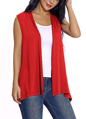 EXCHIC Donna Casual Cardigan Senza Maniche Aperto Davanti (2XL, Rosso)