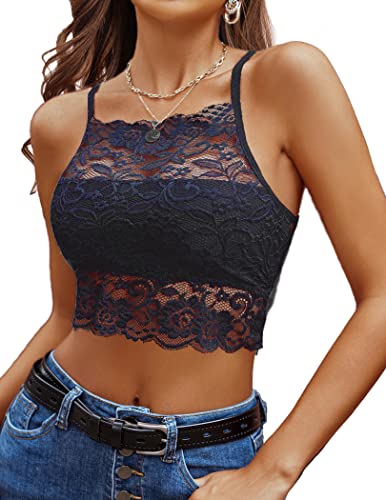 Avidlove Top Reggiseno in Pizzo Sexy da Donna Crop Top Camilose Canottiera Crop Blu Navy S