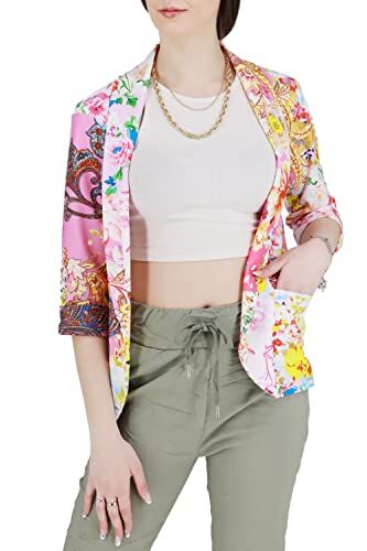 JOPHY & CO. Giacca Blazer Donna con Tasche (cod. 5572) (M, Fucsia Floreale)