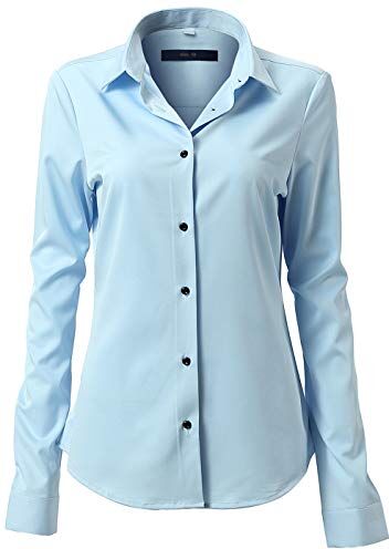 Hawk Camicia Basic da Donna Manica Lunga Camicetta Casual Blusa Chiusura Bottoni Slim Fit Formale Elegante in Fibra bambù Camicia Shirt Ideale per Ufficio/Lavoro/Colloquio (Blu, EU42)