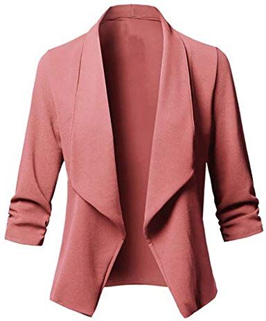 KaloryWee Sale Clearance Outwear KaloryWee Plus Size Blazers Giacca da donna elasticizzata a 3/4 corta con risvolto rosa rosa UK 16