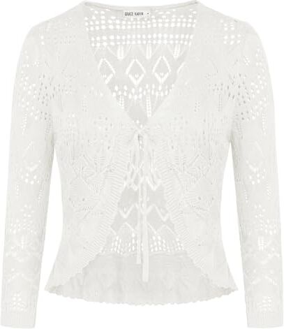 GRACE KARIN Coprispalle Donna Elegante Legante a Maniche 3/4 e Casual Cardigan Corta Bianco M