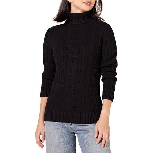 Amazon Essentials Maglione A Collo Alto Intrecciato con Screziatura (Taglie Forti Disponibili) Donna, Nero, M