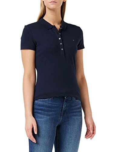 Tommy Hilfiger Maglietta Polo Maniche Corte Donna Heritage Slim Fit, Blu (Midnight), L