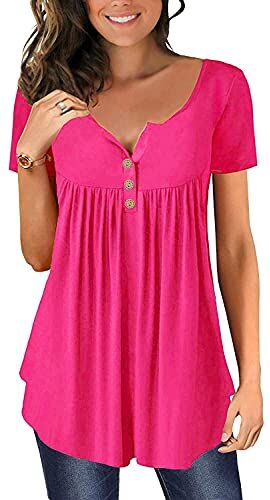 Ranphee Camicia Manica Corta Donna Tunica Maglietta Camicetta Floreale per Le Donna Elegante Top Rosa M