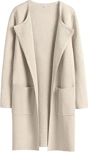 FOUNCY Maglione cardigan da donna, cardigan da donna alla moda Cappotto invernale in cardigan lavorato a maglia aperto sul davanti,Cappotto con tasche Cardigan Giacca con risvolto Maglione Cardigan