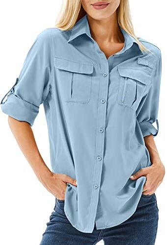 yeyity Camicia da donna UPF 50, protezione UV, a maniche lunghe, per attività all'aria aperta, ad asciugatura rapida, per l'estate, per l'escursionismo, Blu5071, XXL