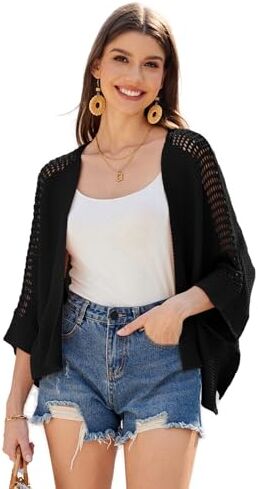 GRACE KARIN Maglione Donna Cardigan Corto Coprispalle in Maglia per Abiti Leggero Morbido Nero XL