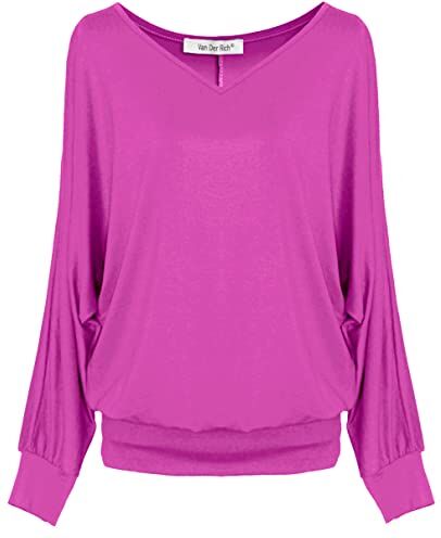 Van Der Rich ® Top Base Camicetta a Maniche Lunghe Donna (ML-Fucsia, L)