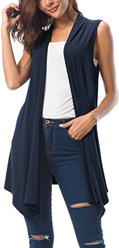 Urban GoCo Donna Senza Maniche Draped Cardigan Gilet (XX-Large, Blu Marino)