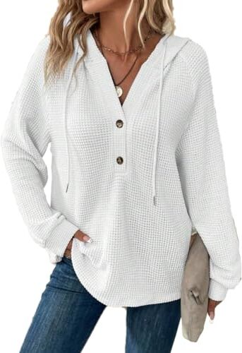 GRMLRPT Felpa con Cappuccio da Donna Standard Hoodie Tinta Unita Felpa Primavera Autunno Hoodie Classico Felpa Outwear Tops a Maniche Lunghe Casual(Bianco,L)