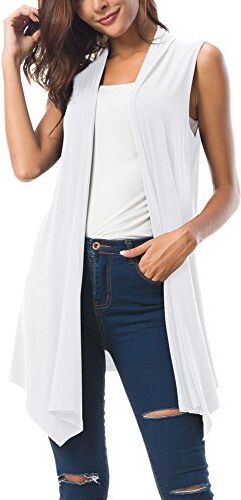 Urban GoCo Donna Senza Maniche Draped Cardigan Gilet (Small, Bianco)