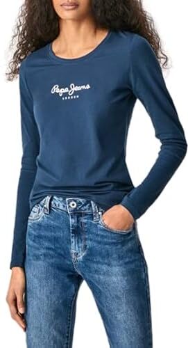 Pepe Jeans New Virginia Maglietta per Donna Slim Fit Maniche Lunghe, Blu (Navy), XL