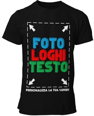 fashwork Maglietta Personalizzata Uomo Donna, T-Shirt Personalizzabile con Stampa Manica Corta in Cotone, Personalizza la Tua t-Shirt con Foto Scritta o Logo Nera Taglia M