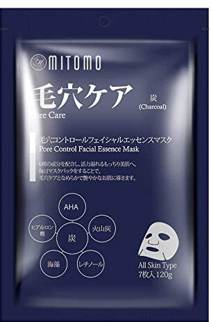 MITOMO Foglio di maschera facciale giapponese con carbone 7 pezzi