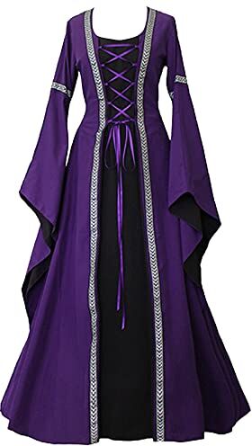 Generico Costume Dama Del Medievale Gotico Spalle Scoperte Costume Strega Donna Punk Vintage Vestito Medievale Vittoriano Vestiti Carnevale Cosplay Costume Principessa Sera Costume Da (#B-Purple, L)