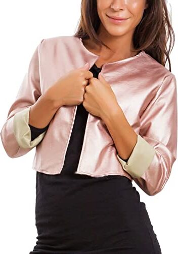 Toocool Giacca Donna Corta Ecopelle Bolero Senza Chiusura Giacchetto Sexy JL-7860 [Taglia Unica,Rosa Perlato ]