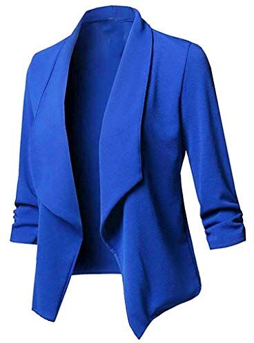 KaloryWee Sale Clearance Outwear KaloryWee Plus Size Blazers Giacca da donna elasticizzata a 3/4 corta con risvolto blu Blue UK 22