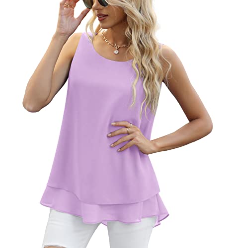 Yommay Canotta Estiva da Donna, Camicette da Donna, Senza Maniche, in Chiffon,da Donna Canotte E Top,Rosa,S