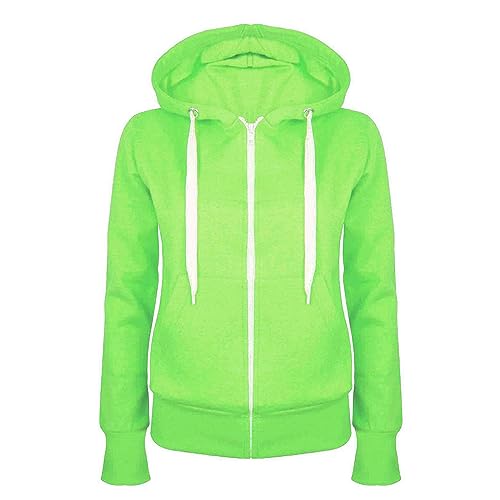 Masrin Felpa da donna Full Zip Giacca per le mezze stagioni, in tinta unita, con cappuccio, giacca college leggera, con cappuccio, in cotone, Verde menta, XL