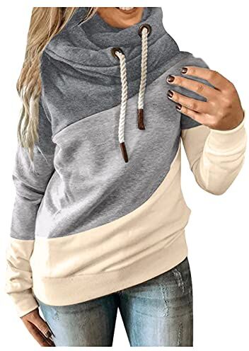 Generic Maglione da donna con scollo rotondo, coulisse, maniche lunghe, colore puro per partner (grigio, XXXXXL)