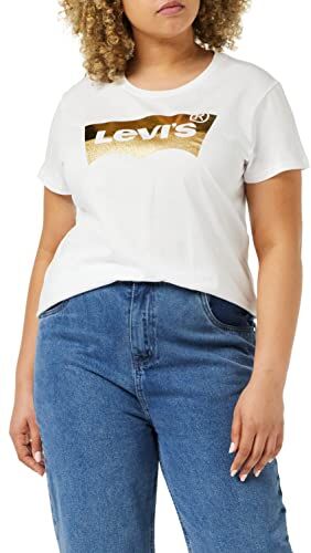 Levis The Perfect Tee Maglietta, Hsmk Powder Print (Gold) White, L Donna