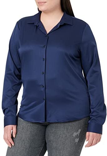 Hawk Camicia Basic da Donna Manica Lunga Camicetta Casual Blusa Chiusura Bottoni Slim Fit Formale Elegante in Fibra bambù Camicia Shirt Ideale per Ufficio/Lavoro/Colloquio (Navy, EU40)