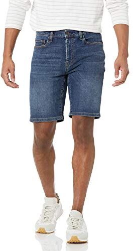 Amazon Essentials Pantaloncini in denim con cuciture interne vestibilità aderente interno gamba 23 cm Uomo, Delavé Medio, 30W