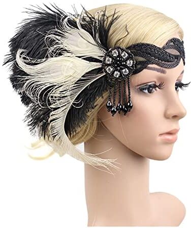 GERRIT Fascia Di Piume 1920s copricapo piuma flapper fascia grande gatsby copricapo donna vintage donna unisex halloween partito indossare decorazioni accessori for capelli Fascia Piume Di Pavone (Color : W