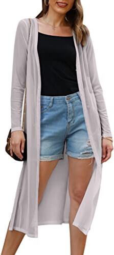 Gyabnw Cardigan Donna Lungo con Manica Lunga Leggero e Traspirante per Primavera Estivo Sexy Elegante Giacca Trasparente Casual Tinta Unita Coprispalle Copricostume Mare Grigio