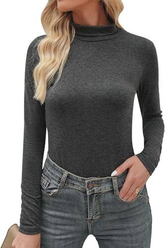 Aottori Maglia Donna a Collo Alto Dolcevita a Manica Lunga Leggera Basic Top Intimo Traspirante Invernale Maglie Termica Elasticizzato Grigio Scuro L