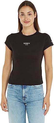 Tommy Jeans T-shirt Donna Maniche Corte Essential Logo Scollo Rotondo, Nero (Black), XL