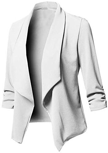 KaloryWee Sale Clearance Outwear KaloryWee Plus Size Blazers Giacca da donna elasticizzata a 3/4 corta con risvolto bianco bianco UK 16