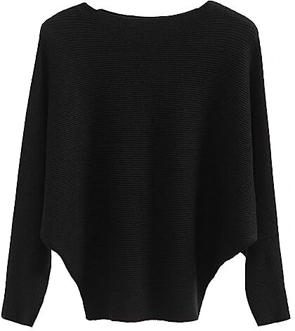 FULIER Maglione Dolman da donna, con maniche a pipistrello e scollo a barchetta, lavorato a maglia, vestibilità ampia, taglia unica, Nero , Taglia unica