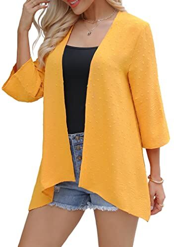 Irevial Kimono Donna Cardigan Donna Chiffon Estivo Copricostume da Spiaggia Casual Coprispalle Mare Donna Blusa Elegante a Maniche 3/4 Costumi da Bagno Primavera Copricostume a Pois Cover up