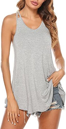 Aseniza Canotta Donna Cotone Estiva Tank Top Senza Maniche Donna con Scollo a V Canottiera Sportiva Donna a Tinta Unita in Stile Casual(Grigio Chiaro,S)