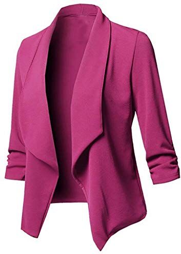 KaloryWee Sale Clearance Outwear KaloryWee Plus Size Blazers Giacca da donna elasticizzata a 3/4 corta con risvolto Hot Pink UK 18