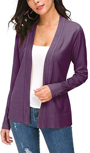 EXCHIC Donna Cardigan Lavorato a Maglia Senza Chiusura (XL, Viola)