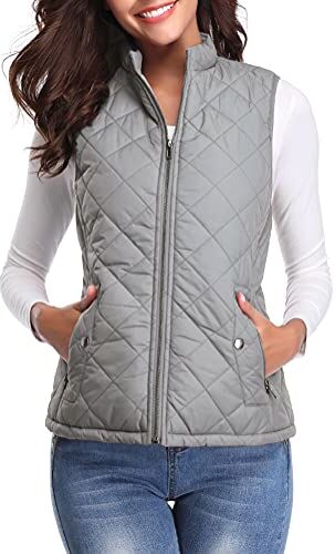 fuinloth Gilet Donna Smanicato Invernale Panciotto Dritto Collarei Giacche Ultraleggeri Senza Maniche Giacca con Tasca con Cerniera Grigio M