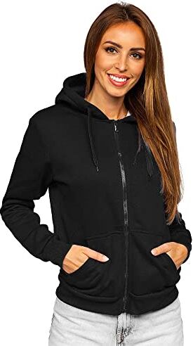 BOLF Donna Felpa con Cappuccio Maglia a Zip Manica Lunga Classica Hoodie Tempo Libero Sport Fitness Outdoor Basic Casual Style W03B Nero L [A1A]