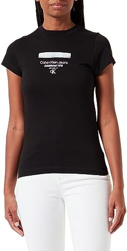 Calvin Klein STRIPE LOGO MODERN STRAIGHT TEE, Donna, Ck Black, L