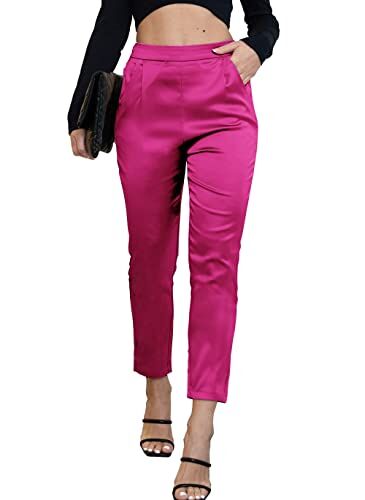 Fakanhui Abito da donna in raso setoso casual elastico a vita alta pantaloni eleganti elasticizzati, C03 Rosa rosso, XL