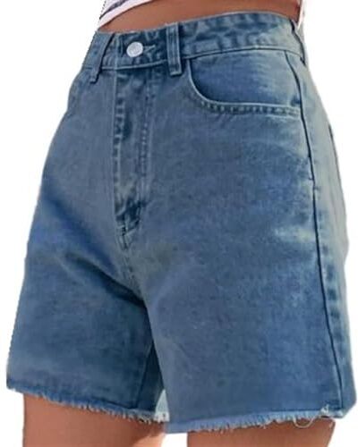 Gerrit Pantaloncini di Jeans da Donna Pantaloncini di Jeans a Vita Alta con Tasche Pantaloni Caldi Elasticizzati Estivi di Base Tinta Unita Casual Classici Corti Larghi e Comodi Per il Tempo Libero (Color :