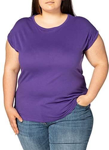 Urban Classics t-shirt da Donna con Manica Arrotolata, Maglietta a Maniche Corte da Donna in Cotone, Tee Shirt con Scollo Rotondo e Spalle Arrotondate, Colore: viola, Taglia: L