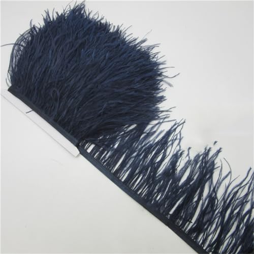 Kiioouu Finiture in piume di struzzo nere per gonne/abiti, 9,1 m, 10-15 cm, con piume di struzzo nere, per fai da te, piumaggio, abbigliamento, blu navy, 4,6 m