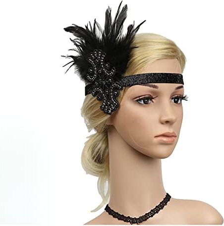 GERRIT Fascia Di Piume Copricapo Vintage Prom Woman Cheap Accessori Capelli flapper Fascia Piume Di Pavone (Color : Noir, Size : Size fits all)