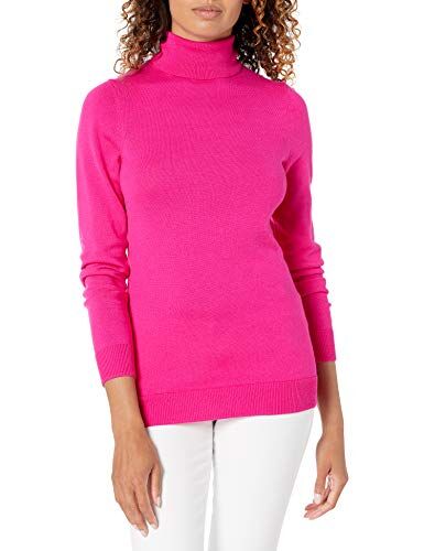 Amazon Essentials Maglione A Collo Alto E Maniche Lunghe Leggero con vestibilità Classica (Taglie Forti Disponibili) Donna, Rosa Brillante, S