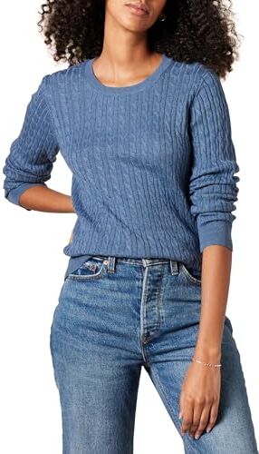 Amazon Essentials Maglione A Girocollo A Coste Leggero A Manica Lunga (Disponibile in Taglie Forti) Donna, Blu Puntinato, XL